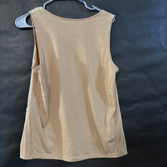 Chicos Size 1 Medium Tan Studded Gold Beige Nude Sleeveless Tank - Picture 4 of 6